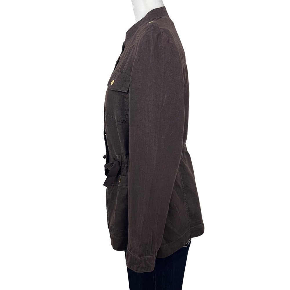 Chico’s Linen Utility Jacket Lightweight Dark Brown Gold 8 M Medium 570201889 - Picture 10 of 16